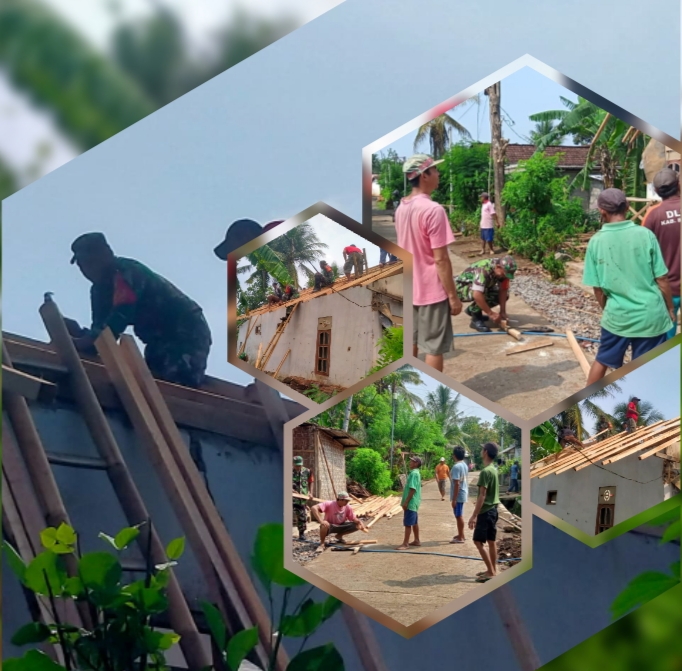 Sinergi Babinsa Dan Warga, Gotong Royong Perbaiki Atap Rumah Bapak Sukardi