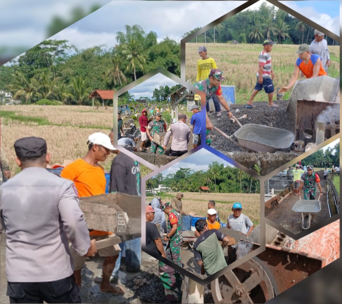 Tingkatkan Kenyamanan Warga, Babinsa Posramil Selopuro Bantu Cor Jalan Pemakaman