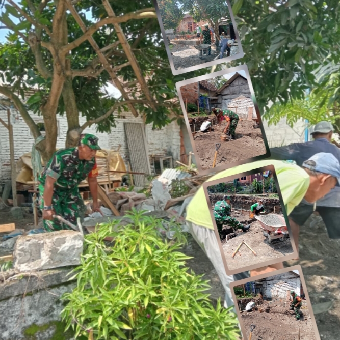 Wujud Kemanunggalan TNI Dan Rakyat, Babinsa Bence Bantu Gali Pondasi Rumah Warga